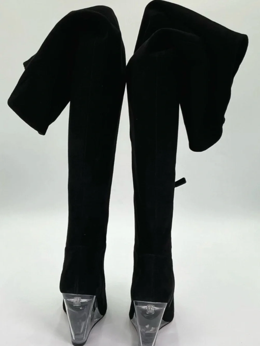 New stunning Stuart Weitzman Suede Over-the-Knee Boot wedge lucite clear 6 $1100